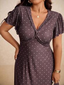 Elaquor Plus Size Summer Retro Minimalist Romantic Twist V-Neck Polka Dot Dress For Women - Multicolor - View 5