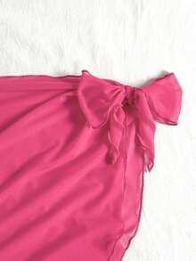 SHEIN 女童碎花吊带连体泳衣，带罩衫和裙子 - 玫紅色 - 查看 7