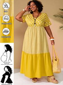 SHEIN CURVE+ Váy maxi cỡ US22 dành cho lễ hội âm nhạc, kỳ nghỉ bên bờ biển, phong cách boho, trang phục nghỉ dưỡng mùa hè/đồng quê/bãi biển/trang phục đi biển. - Màu vàng - Xem 1