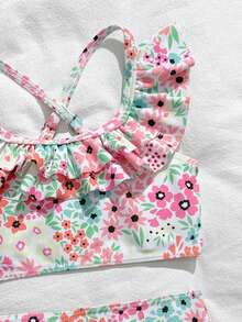 Đồ bơi bé gái, áo tắm cho bé sơ sinh/trẻ nhỏ (bé gái), áo tankini họa tiết hoa nhí nhiều màu sắc dễ thương kiểu nghỉ dưỡng, chất liệu vải dệt kim, viền bèo nhún đôi, thời trang, thanh lịch, phù hợp cho bơi lội, kỳ nghỉ hè, bãi biển, bờ biển. - Nhiều màu - Xem 3
