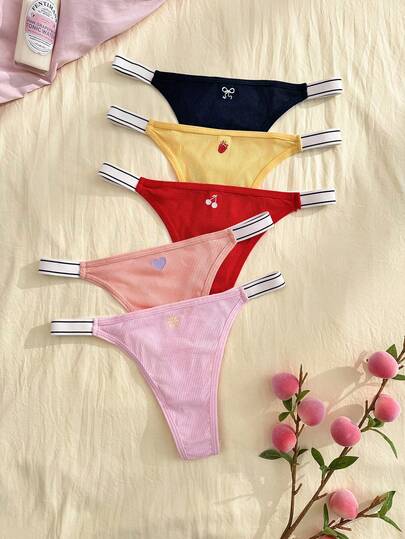 5 chiếc/gói quần lót dây mảnh nhiều màu sắc dễ thương dành cho nữ