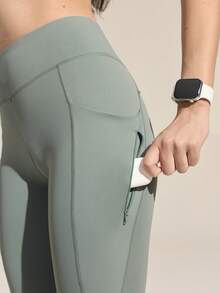 Gameset SHEIN Sport Women's Solid Color High Waist Pocketed Skinny Outdoor Pants - Green - View 6