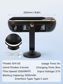 Teckwe Mini Desk Fan, 5 Speeds Portable Tower Fan With LED Display, Ultra Quiet USB Rechargeable Personal Fan, 180° Adjustable Small Cooling Fan For Home Office Bedroom - desktop - View 7