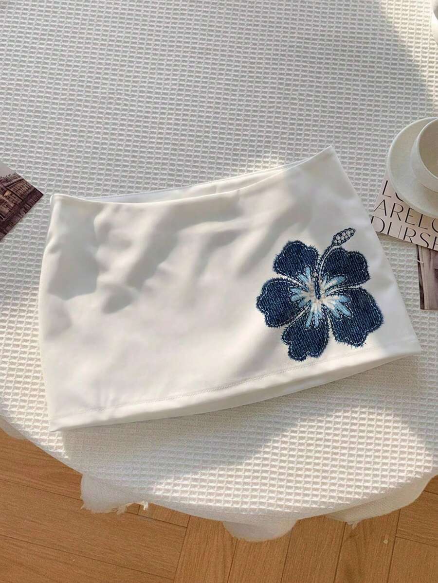 Comfortcana Chân váy ngắn nữ họa tiết hoa, kiểu dáng thường ngày, đa năng, thích hợp cho mùa hè. - trắng - Xem 1