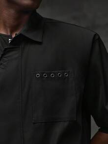 NEON BLANC Men's Twill D-Ring Buckle Short Sleeve Shirt - Black - View 6