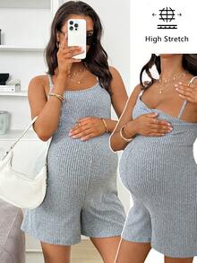 SHEIN Maternity Solid Color Casual Everyday Postpartum Romper Summer - Grey - View 4