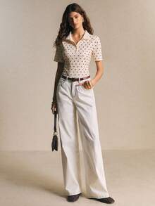 Poéselle Polka Dot Print Polo Collar Women T-Shirt - Apricot - View 4