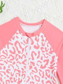 SHEIN 女童鲨鱼图案长袖连体泳衣，可爱又防晒，夏季款 - 彩色 - 查看 4