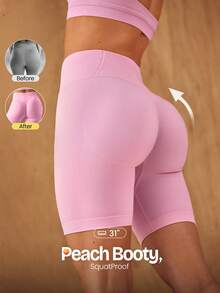 GLOWMODE 5" Ultrafine Soft Seamless Summer Sculpt High Waist Double Layer Coverage Sculpting Fit Mid-Thigh Biker Shorts With Butt Lift Compression Medium Impact Training Gym Studio Daily Wear - Pink - View 1