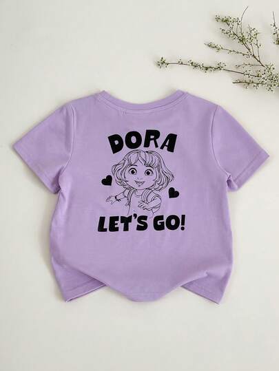 DORA | SHEIN 女童（小号）极简印花圆领短袖T恤