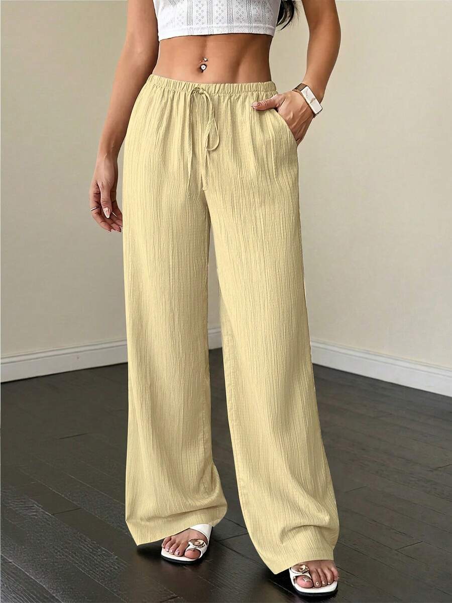 SHEIN PETITE Pantalones casuales de unicolor para mujer - Amarillo - Ver 1
