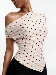 DAZY Women's Slim Fit Scoop Neck Polka Dot T-Shirt, Suitable For Spring And Summer - White - View 4