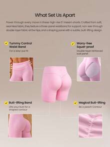 GLOWMODE 5" Ultrafine Soft Seamless Summer Sculpt High Waist Double Layer Coverage Sculpting Fit Mid-Thigh Biker Shorts With Butt Lift Compression Medium Impact Training Gym Studio Daily Wear - Pink - View 3