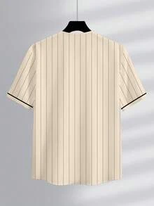 Aesthetic Post Camisa de manga corta con estampado de rayas y NY para hombres de moda - Multicolor - Ver 2
