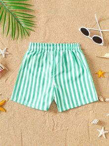 SHEIN Playful Pals Baby Jungen gestreifte Badeshorts - Grün - Übersicht 2