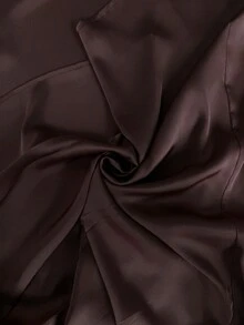 Firerie Plus Size Women Elegant Solid Color Asymmetrical Shoulder Dress - Coffee Brown - View 7