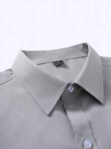 Manfinity Mode Kemeja Formal Lengan Pendek Motif Berlian Kasual Pria, Musim Panas, Upacara - Grey - View 4