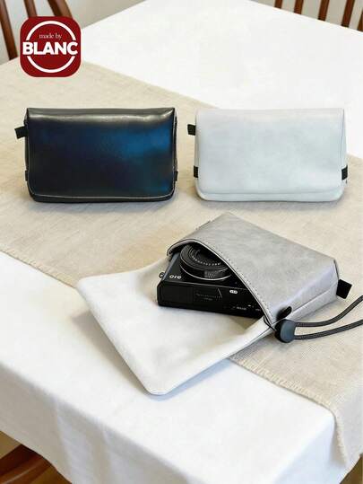 Madebyblanc Digital Camera Storage Bag, Durable PU Material Card Machine Storage Bag, Compact And Portable With Velvet Lining That Won't Damage The Camera, Soft Leather And Comfortable Touch, Hidden Inner Pocket For Storing Cards, Simple Design, Optimized Waterproof Material To Effectively Prevent Splashing, Suitable For Hiking, Street Photography, And Daily Photography Enthusiasts, Travel Essential,Multiple Colors And Styles Available(Black/White/Pink/Grey)