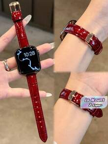 时尚品牌 D 字母金色金属装饰软皮表带，适用于 46mm 38mm 40mm 41mm 42mm 44mm 45mm 49mm 表盘；优雅女士珍珠皮革替换表带，适用于 Series 11 10 9 8 7 6 5 SE Ultra 2；时尚配饰，适合女孩，圣诞节和情人节礼物。 - 酒紅色 - 查看 2