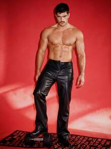 DSELFIQUE Herren einfarbige PU-Leder Straight Leg Hose, Pendler-Stil schwarze Lederhose Herren, Schwarze Hose Herren - Schwarz - Übersicht 4
