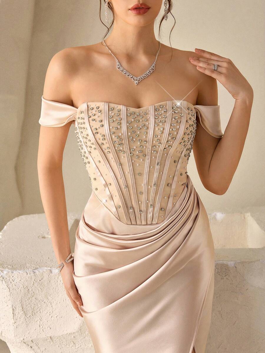 女士鸡尾酒礼服 - 香檳色 - 查看 1