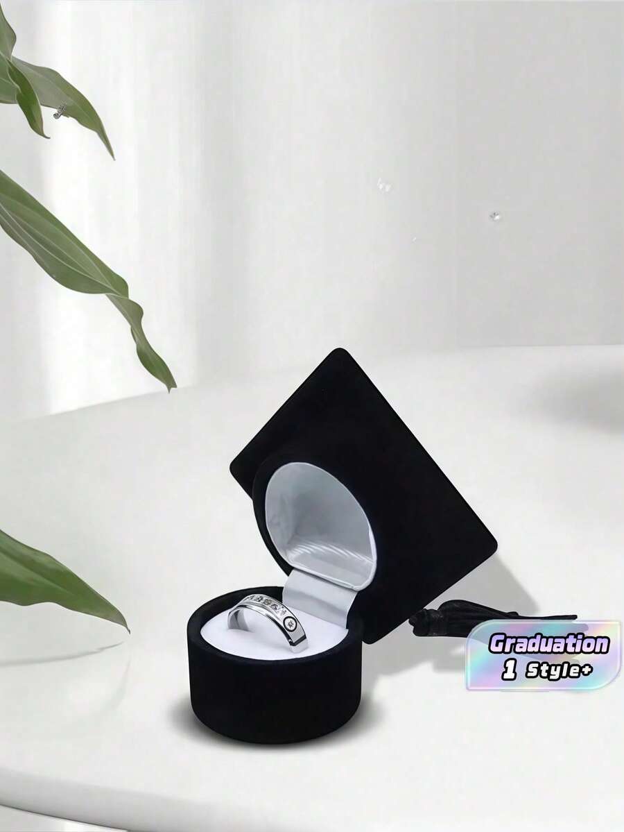 5/10PCS Black Graduation Cap Shaped Ring Box - Multi-Functional Flannel Jewelry Storage Container For Rings, Earrings, Excellent Graduation Gift For Friends, Girlfriend, High School College Graduation Party Favors, Wear-Resistant Velvet Box, Back To School Supplies - black - View 1