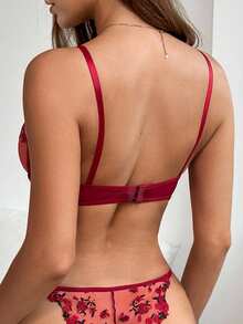Aloruh 女士性感优雅秋季服装组合，适合优雅派对、万圣节。红色蕾丝拼布、立体刺绣内衣套装 - 酒紅色 - 查看 3
