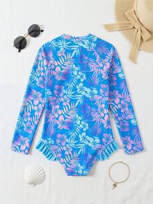 SHEIN Bộ đồ liền thân mùa hè cho bé gái tuổi teen - Màu xanh lam - Xem 2