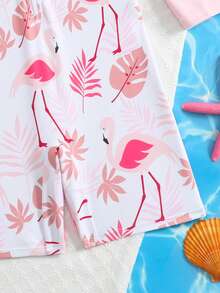 SHEIN Bộ đồ bơi liền thân dài tay in hình cá mập cho bé gái, họa tiết dễ thương, chống nắng, thích hợp cho mùa hè. - Màu Hồng baby - Xem 5
