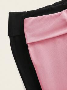 SHEIN EZwear 两件套女士休闲纯色黑色和粉色高腰阔腿直筒裤，适合夏季穿着 - 彩色 - 查看 7