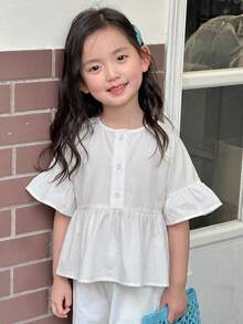 Dazy Kids Young Girls Round Neck Knit Short Sleeve T-Shirt, Summer - White - View 4