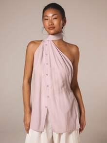COSMINA Four Seasons Spring Summer Women's Elegant Halter Neck Sleeveless Long Vest, Versatile Commute Office Daily Wear With Back Waist Tie Adjustment - Mauve Purple - View 5
