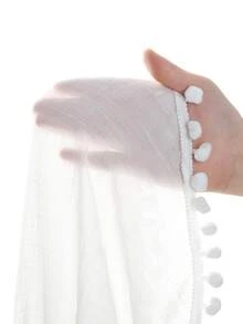 SHEIN Tween 女童纯色绒球装饰泳衣罩衫 - 白色 - 查看 6