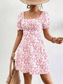 Breezaya Women's Minimalist Printed Square Neck Short Sleeve Dress - White - View 5