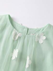 SHEIN Glamorique Kids Đầm công chúa không tay cổ tròn in hoa cho bé gái, đầm dự tiệc, đầm bé gái cầm hoa, đầm hoa 3D, đầm dự tiệc sinh nhật, đầm cưới, đầm ngày lễ. - màu xanh lá - Xem 5