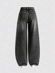 SHEIN Quần jeans ống rộng cạp thấp màu xám bạc phong cách Y2K dành cho nữ tuổi teen. Thiết kế cạp quần gập độc đáo, chất liệu cotton mềm mại, phù hợp cho mặc hàng ngày, dạo phố, dã ngoại, dự tiệc. Hàng mới về. - Màu xanh lam - Xem 2