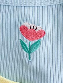 SHEIN Vintaside Kids 5件套女婴幼儿0-3岁休闲日常百搭田园风精致刺绣图案连体衣套装，多色可选 - 彩色 - 查看 5