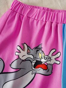 TOM & JERRY X SHEIN Bộ đồ ngủ mùa hè cho bé gái, gồm áo hai dây và quần short in hình hoạt hình dễ thương. - Nhiều màu - Xem 5