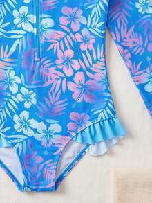 SHEIN Bộ đồ liền thân mùa hè cho bé gái tuổi teen - Màu xanh lam - Xem 3