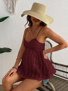 SHEIN Women's Fashion Pleated Design Solid Color Lace Maternity Camisole - Burgundy - View 5