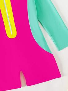 Teen Girls' Color Block Zip Front One-Piece Swimsuit - Multicolor - View 5