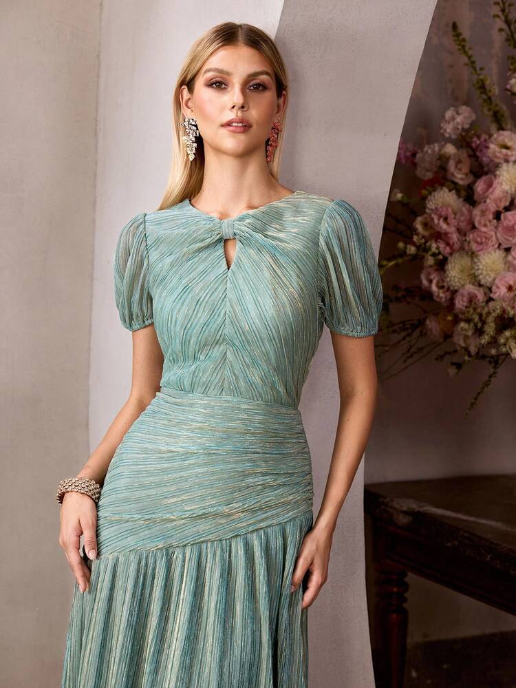 MOTF Soiréza ELEGANT SHORT SLEEVE ROUND NECKLINE MAXI PARTY GOWN WITH KEYHOLE NECKLINE CUTOUT DESIGN