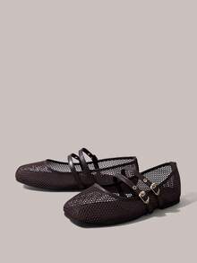 Styleloop Mesh Square Head Flat Women's Shoes, Bohemian Style, Holiday Atmosphere, Summer Wear, A Must For Travel - Brown - View 2