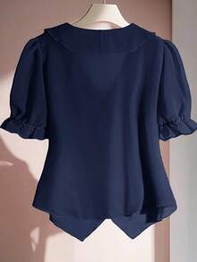 SHEIN Clasi Blusa con volantes versátil para mujer de talla grande - Azul Marino - Ver 2