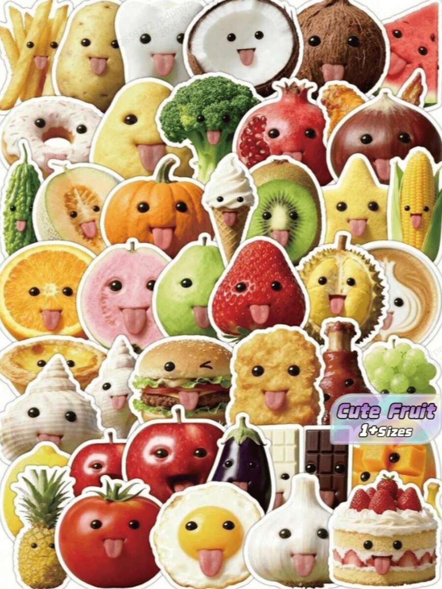 1PC Funny Food Stickers With Hilarious Expressions And Playful Poses, Customizable, Waterproof Vinyl Material, Suitable For Fridge, Lunchbox, Bringing Joy And Laughter