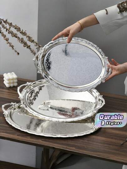 Luxury Round Tray With Handle, Holiday Party Tray And Serving Platter, Gathering Blessing Ceremony Tableware, Cosmetics And Jewelry Storage Tray (3 Size Options)