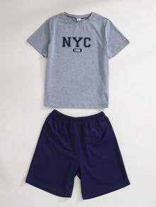 SHEIN 兒童 6件組 青少年男孩 白色夏季休閒開學穿搭 寬鬆城市字母圖案圓領針織短袖上衣與短褲套裝，運動風 - 彩色 - 查看 6