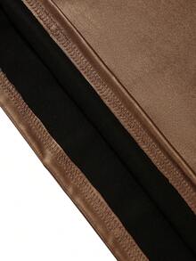 Manfinity LEGND Men's Solid Color Minimalist Casual Short Sleeve PU Leather T-Shirt - Coffee Brown - View 4