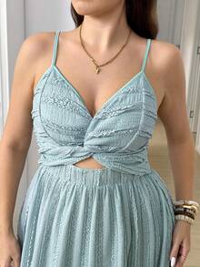 SHEIN LUNE 大码女式无袖扭结吊带夏季连衣裙 - 綠色 - 查看 6