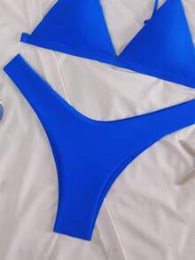 SHEIN Swim Baju Renang Plain Lucu - Royal Blue - View 6